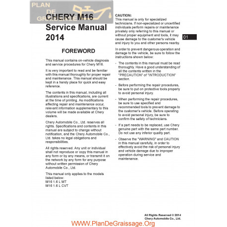Chery Arrizo7 M16 2014 Service Manual En