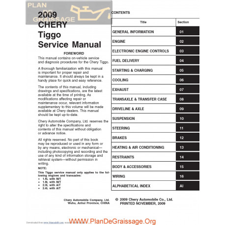 Chery Tiggo 2009 Service Manual