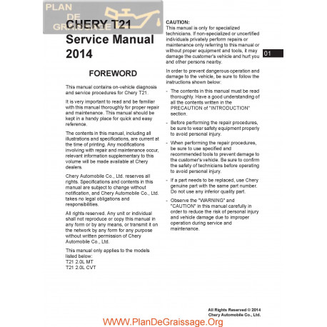 Chery Tiggo5 T21 2014 Service Manual En