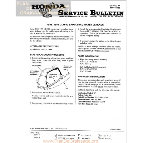 Honda Gl 1500 1988 1989 Saddle Bag Leakage Sb