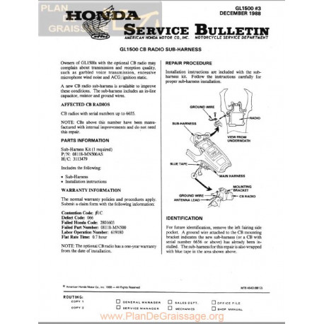 Honda Gl 1500 Cb Radio Sub Harness Sb