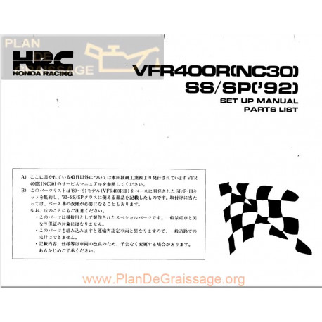 Honda Vfr 400r Ss Sp 1992 Set Up Manual Parts List