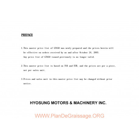 Hyosung Comet 650 Parts List