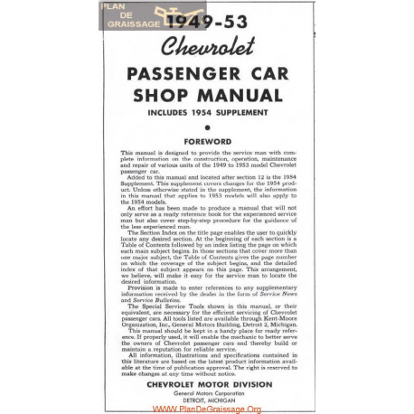 Chevrolet Passenger 1949 1953 Car Shop Manual
