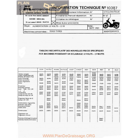 Motobecane Alimentation 12v 15w All Types 1983 Note Tech Num 10387