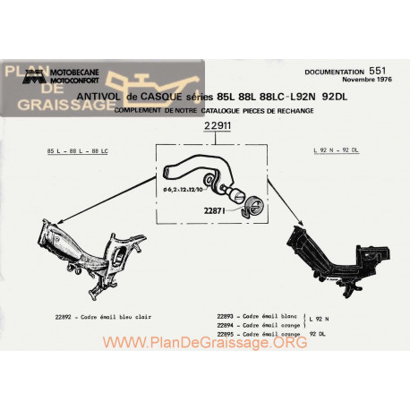 Motobecane Antivol Casque 85 88 92 1976 Note Tech Num 551