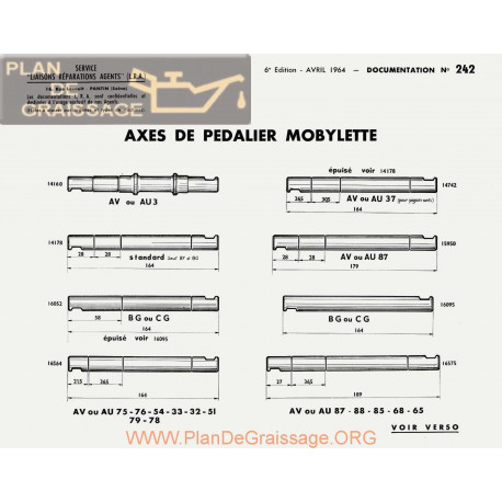 Motobecane Axes Pedalier 1964 Note Tech Num 242