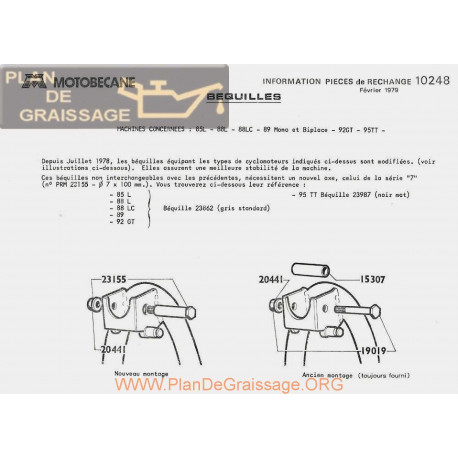 Motobecane Bequilles 85 88 89 95 95tt 1979 Note Tech Num 10248