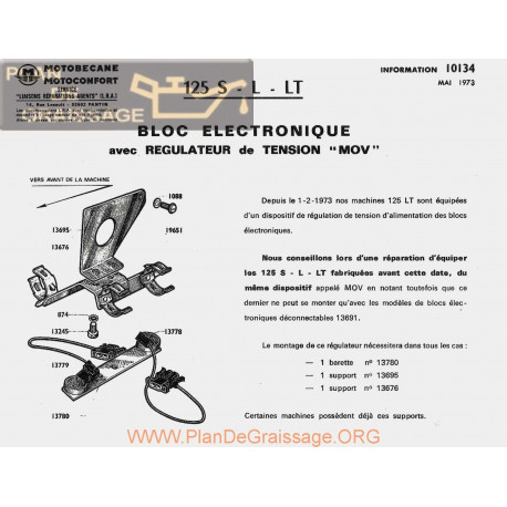 Motobecane Bloc Electronique Mov 125 S L Lt 1973 Note Tech Num 10134