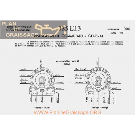 Motobecane Branchement Commutateur 1976 Note Tech Num 10181