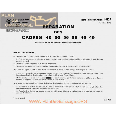 Motobecane Cadres 40 50 56 59 46 49 1973 Note Tech Num 10125
