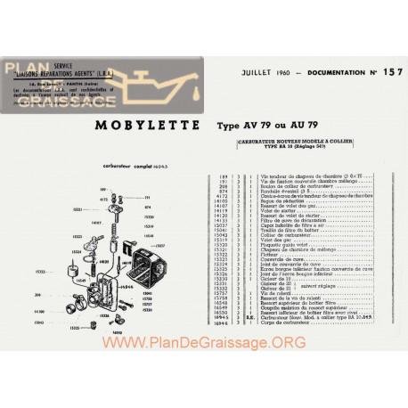 Motobecane Carburateur Av 49 Au 1960 Note Tech Num 157