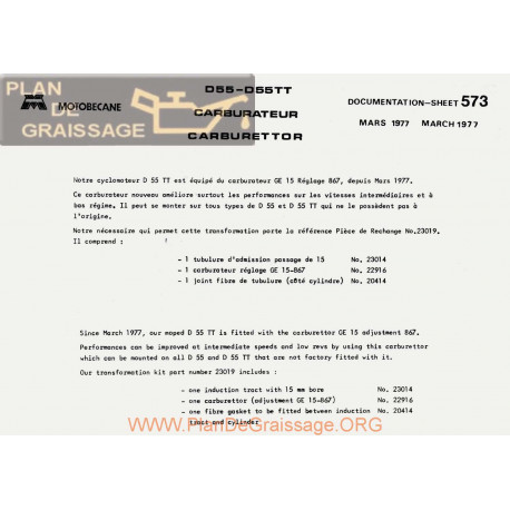 Motobecane Carburateur Ge 15 Reglage 867 1977 Note Tech Num 573