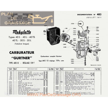 Motobecane Carburateur Gurtner Ar2 12 729c 1971 Note Tech Num 483