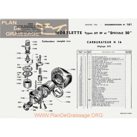 Motobecane Carburateur H 14 1961 Note Tech Num 161