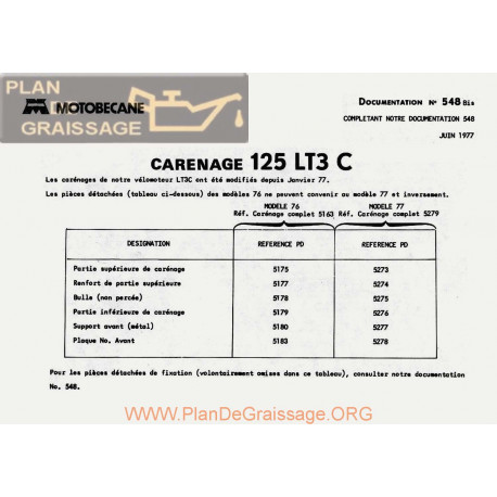 Motobecane Carenage 125 Lt3 C 1977 Note Tech Num 548bis