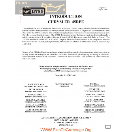 Chrysler Atsg 45 Rfe Transmission 2006 Repair Manual