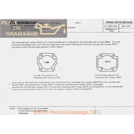 Motobecane Crakcase D55tt 1979 Note Tech Num 10253 02