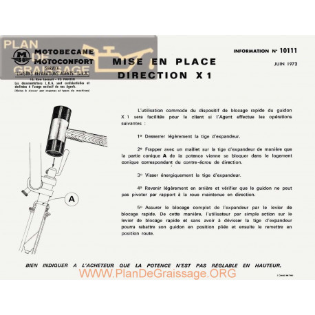 Motobecane Direction X1 1972 Note Tech Num 10111