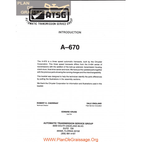 Chrysler Atsg A 670 A 413 Transmission Rebuild Manual