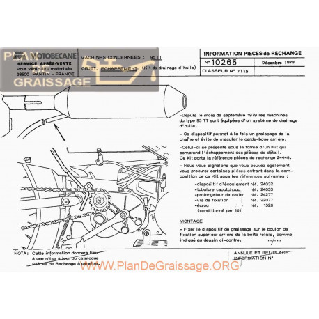 Motobecane Echappement Kit Drainage Huile 1979 Note Tech Num 10265