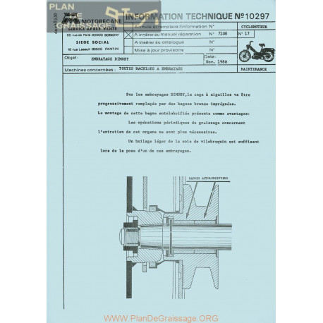 Motobecane Embrayage Dimoby 1980 Note Tech Num 10297