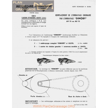 Motobecane Embrayage Dimoby Av Au 75 Note Tech Num 20004