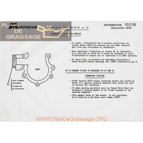 Motobecane Etancheite Carter Moteur 92gt 51 1978 Note Tech Num 10238