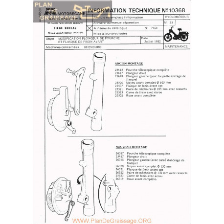 Motobecane Fourche Flasque Frein Avant 80 Enduro 1982 Note Tech Num 10368