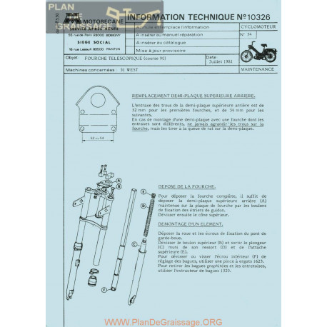 Motobecane Fourche Telescopique 51 West 1981 Note Tech Num 10326