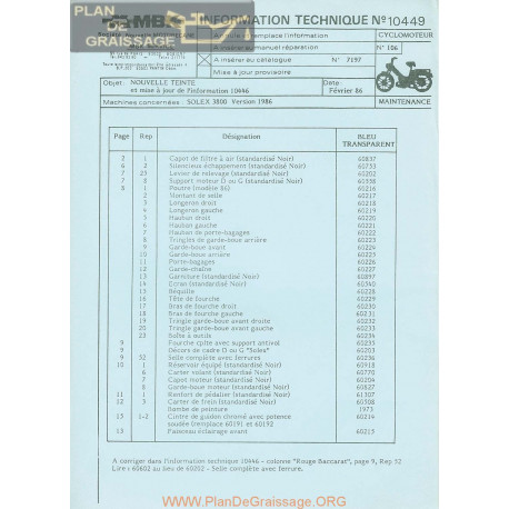 Motobecane Info 10446 Solex 3800 Version 1986 Note Tech Num 10449