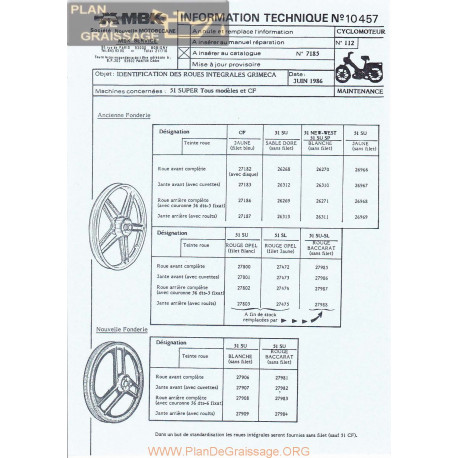 Motobecane Integrales Grimeca 51 Super Cf 1986 Note Tech Num 10457