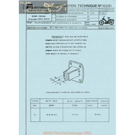 Motobecane Lanternes Clapet 95 99 92 51 55tt M50ev 1980 Note Tech Num 10281
