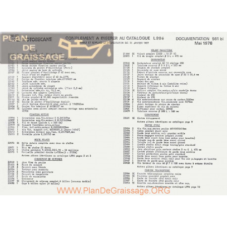 Motobecane Liste Catalogues L99e 1978 Note Tech Num 561bis
