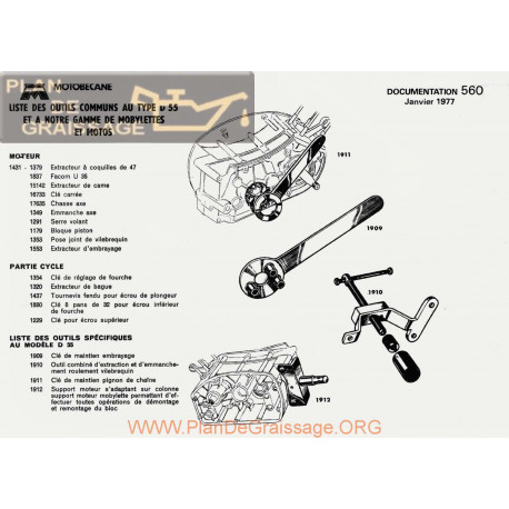 Motobecane Liste Outils D 55 1977 Note Tech Num 560