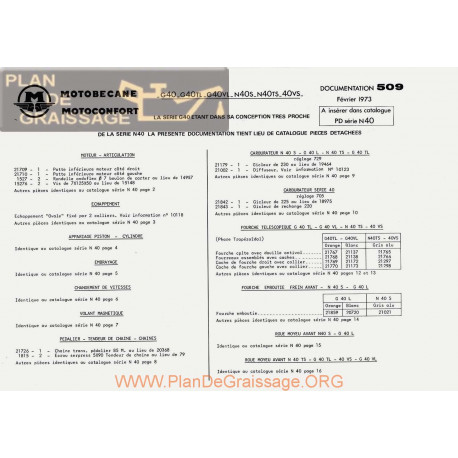 Motobecane Liste Pieces 40 G Tl Vl Ts 1973 Note Tech Num 509