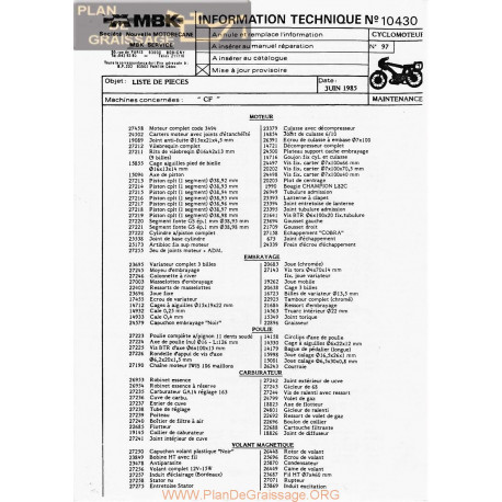 Motobecane Liste Pieces Cf 1985 Note Tech Num 10430