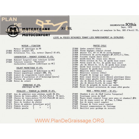 Motobecane Liste Pieces Detachees Xi Xil 1972 Note Tech Num 505b