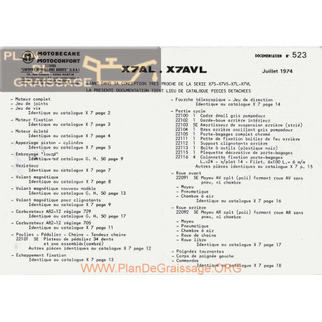 Motobecane Liste Pieces X7al X7avl 1974 Note Tech Num 523