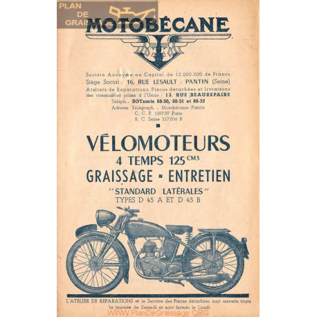 Motobecane Manuel Technique D45a D45b