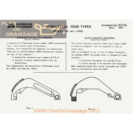 Motobecane Masselotes Flyweights 1977 Note Tech Num 10214