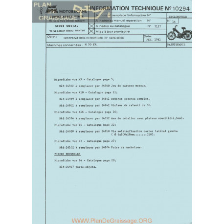 Motobecane Microfiche M 50 Ev 1981 Note Tech Num 10294