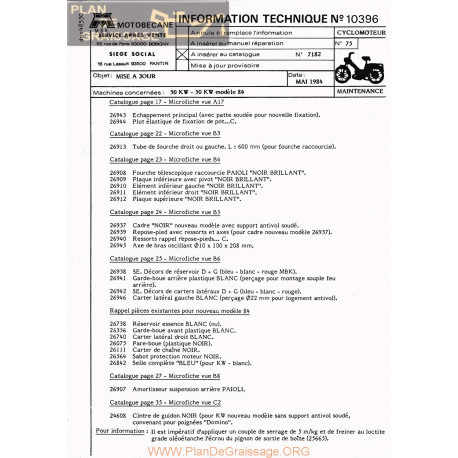 Motobecane Mise A Jour 50 Ew 1984 Note Tech Num 10396