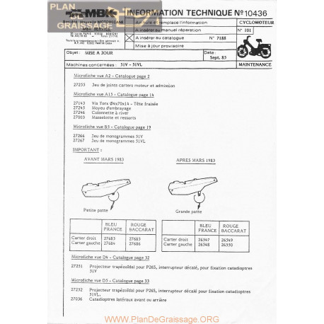 Motobecane Mise A Jour 51 V Vl 1985 Note Tech Num 10436