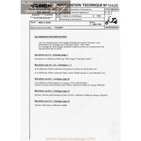 Motobecane Mise A Jour Champ 1985 Note Tech Num 10429