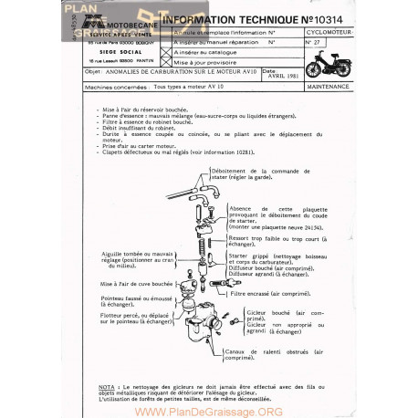 Motobecane Moteur Av 10 1981 Note Tech Num 10314