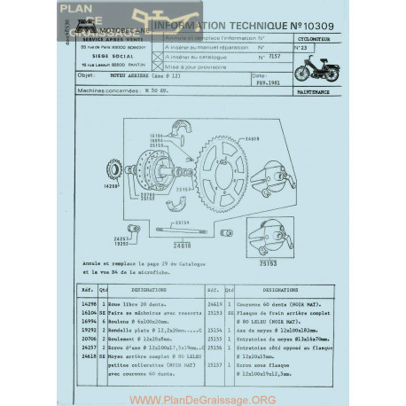 Motobecane Moyeu Arriere Axe 12 M50ev 1981 Note Tech Num 10309