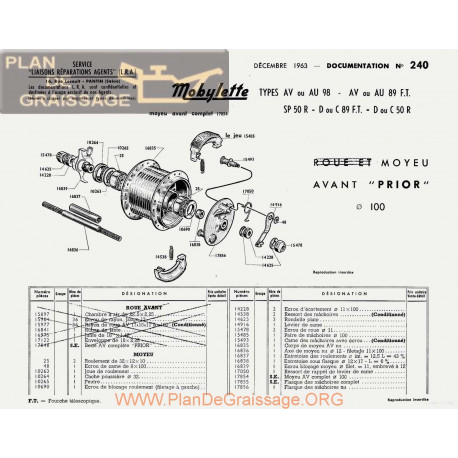 Motobecane Moyeu Av Au 98 89 Sp 50 Prior 1963 Note Tech Num 240