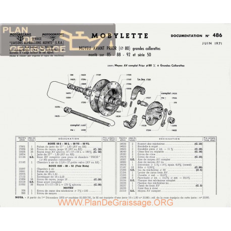 Motobecane Moyeu Av Prior 85 88 92 50 1971 Note Tech Num 486