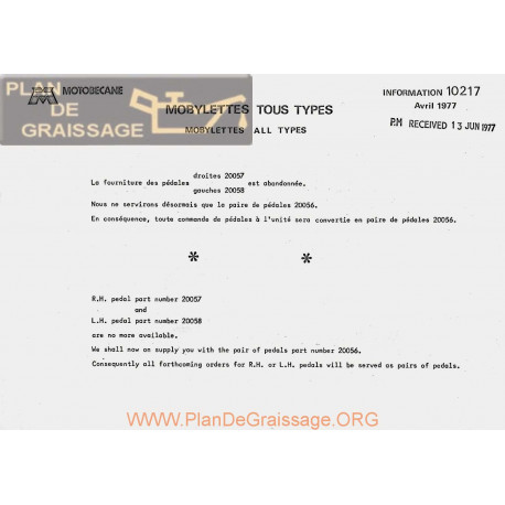 Motobecane Pedales D Et G 1977 Note Tech Num 10217